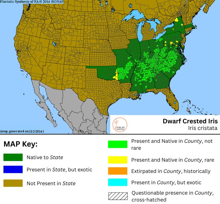 Dwarf Crested Iris range map